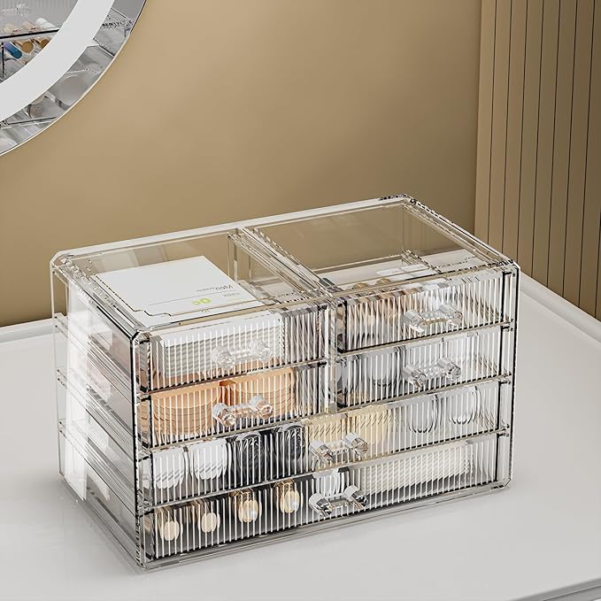 ZHIAI Stackable Storage Drawers, Acrylic Bathroom Counter Organizer Clear Makeup Organizers for Vanity, Kitchen Cabinets, Bathroom, Undersink, Home Organization and Storage (6 Drawers, Pattern F)-NeatNest