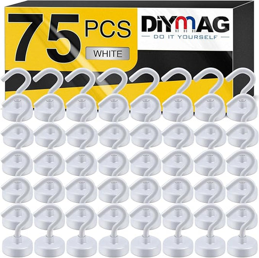 DIYMAG Magnetic Hooks, 30Lbs Strong Heavy Duty Cruise Magnet S-Hooks for Classroom, Fridge, Hanging, Cabins, Grill, Kitchen, Garage, Workplace and Office etc, (75 Pack-White)-NeatNest