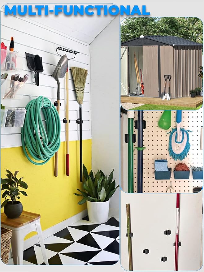 Magnetic Broom Mount, Mop Holder Magnetic No Drilling Magnetic Tool Holder Wall Mount for Garden Tool,Rack Rake,Shovel Handle,Garage,Kitchen,Laundry Tools Organizer-8 PCS/Gray