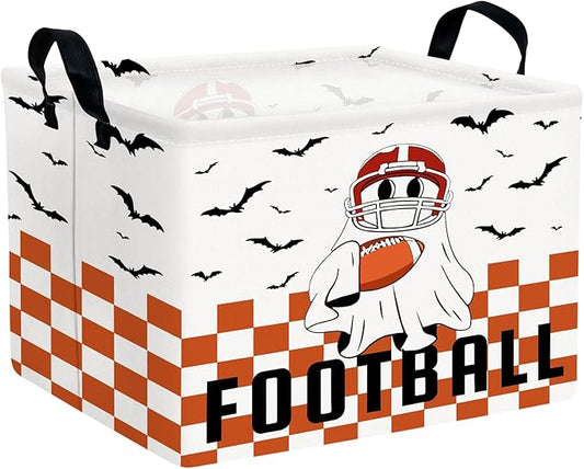 Halloween Basket Gift Cute Ghost Parties Decor Kid Trick or Treat Basket for Boys and Girls Rectangular Storage Bin Box (Football Bat)-NeatNest