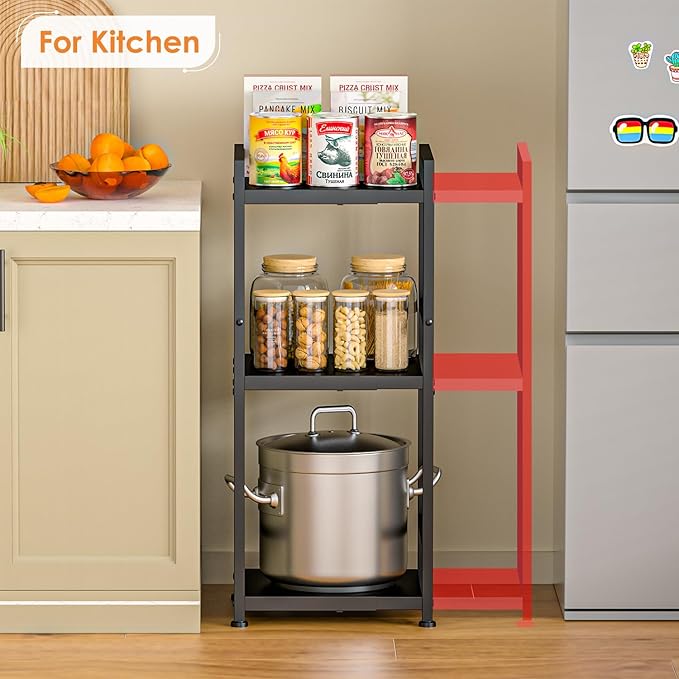 3-Tier Expandable Storage Shelves, 110LBS Heavy Duty Metal Shelving Unit, Adjustable Laundry Room Organization and Storage Shelf Rack,Ideal Narrow Bathroom Kitchen Laundry Room Organizer,Free-Standing-NeatNest