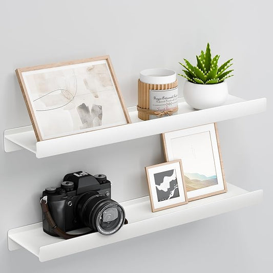 Floating Shelves for Wall, Wall Mounted Shelves with Lip for Storage, Metal Display Shelves for Home Decor, Kitchen/Living Room/Bedroom/Bathroom Shelf, White 20 inch 2 Pack-NeatNest