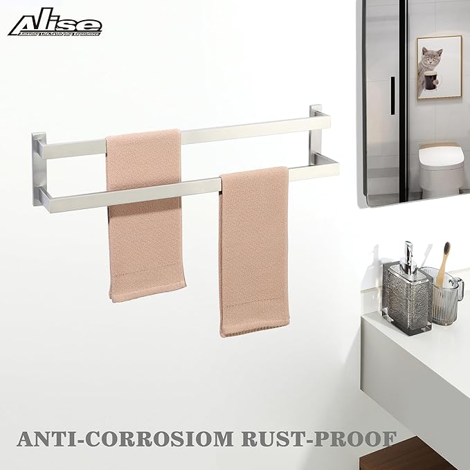 Alise Bath Double Towel Bars,Black Towel Holder Towel Racks for Bathroom Lavatory,Wall Mount Towel Hanger SUS304 Stainless Steel Towel Rail,GOY2700-LS Brushed Nickel 28 Inch