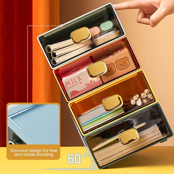 2PACK Stackable Drawer for Desk 6.5"x9"x3" Desktop Storage Organizer with Drawer Plastic Organizer Box Storage Container for Stationery, Makeup, Bathroom (Orange, M - 1 Drawer)
