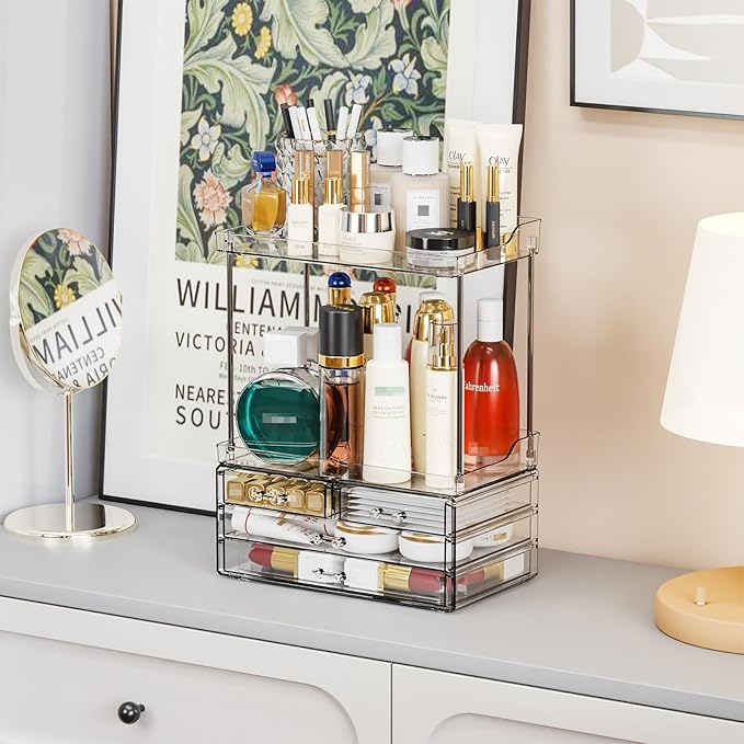 Yieach Bathroom Counter Organizers and Storage,Clear Acrylic Makeup Organizers with Drawers for Vanity,Bedroom,Plastic Skincare Organizer for Dresser Top Beauty,Cosmetic,Lotion and Perfume Organizer-NeatNest