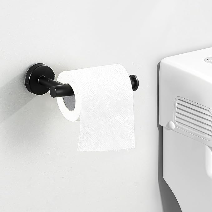 Bathroom Hardware Towel Bar Set - Matte Black Bathroom Accessories Set - Including 16" Hand Towel Bars - Toilet Paper Holders - Towel Rings - Robe Towel Hooks