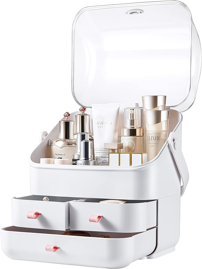 Large Makeup Organizer w Drawers Beauty Organizer Makeup Box Holder Vanity Organization Desk Countertop MakeUp Organizers Bathroom Counter Organizer Skincare Cosmetic Case Stand Dustproof Lid Gift-NeatNest