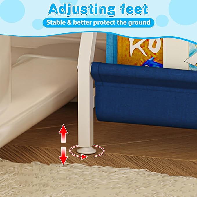 Book Shelf for Kids Rooms, Blue Montessori Bookshelf Nursery Book Shelves Toddler Children Bookshelf Metal Kid's Book Storage Organizer for Boys Room Furniture Playroom Kindergarten-NeatNest