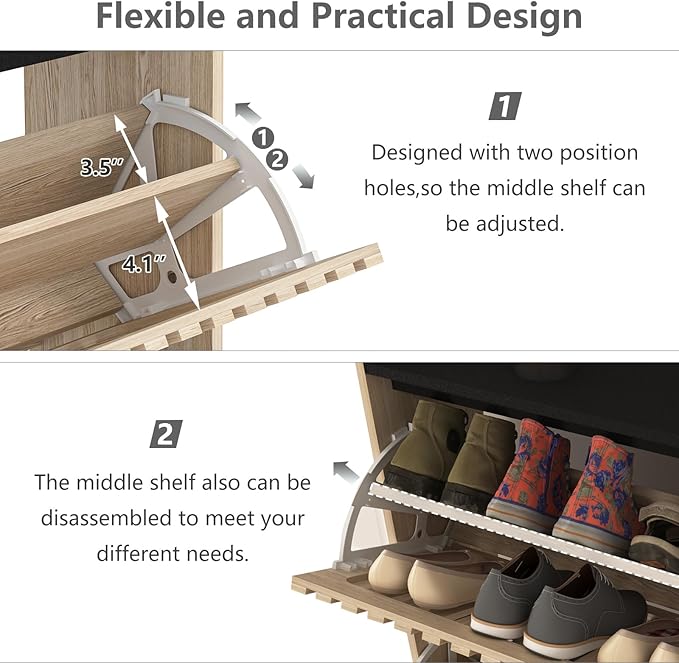 Vibe & Dine 2 Flip Drawer Shoe Cabinet, Narrow Shoe Organizer with Metal Legs, Freestanding Shoe Storage Cabinet for Entryway Slim, Wood Shoe Rack Cabinet for Hallway, Bedroom-NeatNest