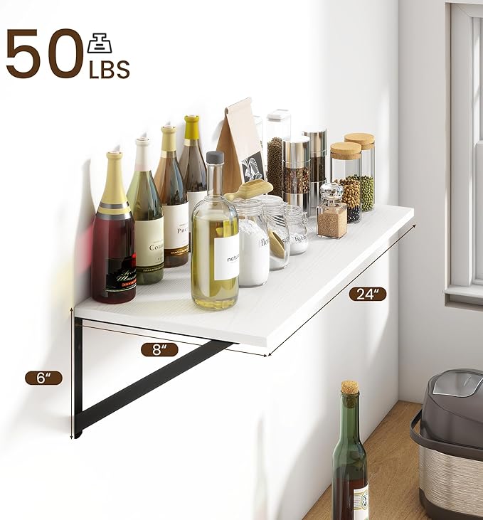 Fun Memories Deep Floating Shelves for Wall, 24W x 8D Wall Mounted Shelves Set of 2, Wide Display Ledge Shelf with Sturdy Metal Brackets for Living Room, Bathroom, Bedroom and Kitchen, White-NeatNest