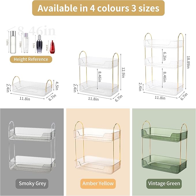 2 Tier Bathroom Organizer Countertop Makeup Perfume Tray Skincare Organizer for Bathroom Dresser Vanity (White)-NeatNest