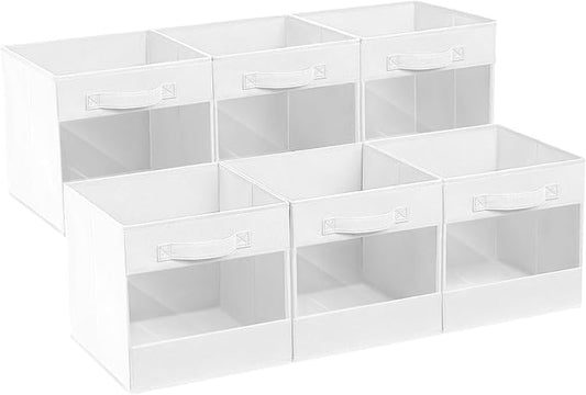 DIMJ Cube Storage Bin, 6 Pack Collapsible Storage Bins, Cube Storage Organizer with Window, Fabric Storage Bins for Shelves, Closet Baskets for Clothes, Toys, Books-NeatNest