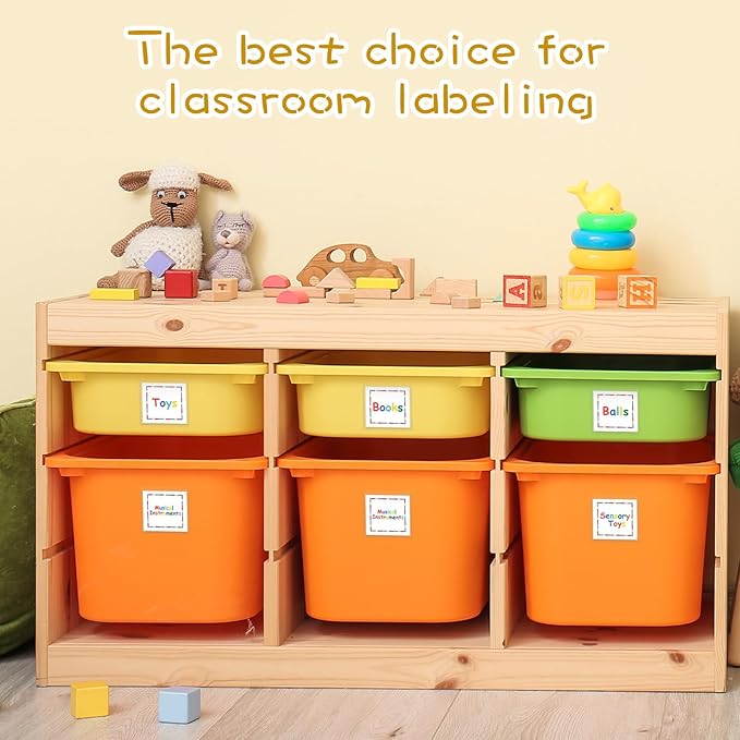 Jeyiour 100 Pcs Label Holders Adhesive Nameplate Pockets Storage Bin Labels Index Card Holder Shelf Plastic Peel Stick for Classroom Supermarket Bookshelf Library Student Box Drawer (3.5 x 3.5 Inch)