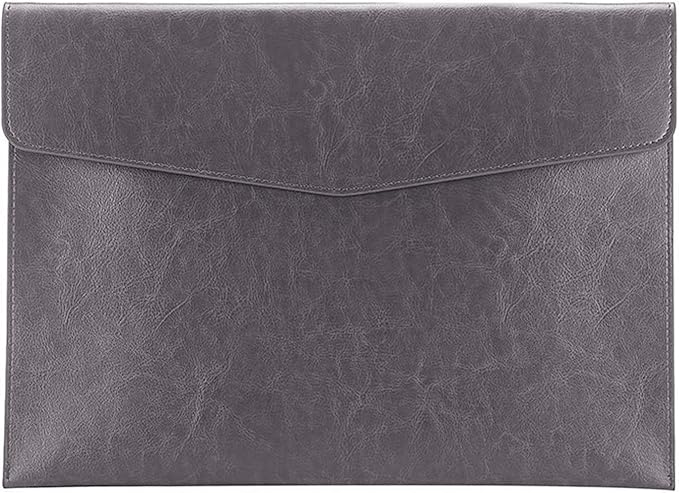 Enyuwlcm PU Leather A4 File Folder Document Holder Envelope Folder Case with Snap Closure for Receipt Contract Gray