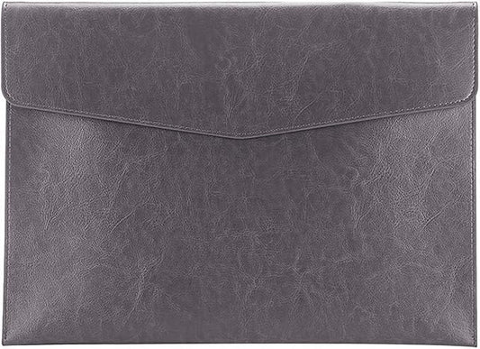 Enyuwlcm PU Leather A4 File Folder Document Holder Envelope Folder Case with Snap Closure for Receipt Contract Gray