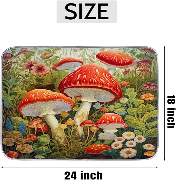 Dish Drying Mat Kitchen Counter - Absorbent Microfiber Drying Rack Pads Reversible Dish Pad Draining Mats for Countertop Coffee Mats,18x24 inch（Mushroom)