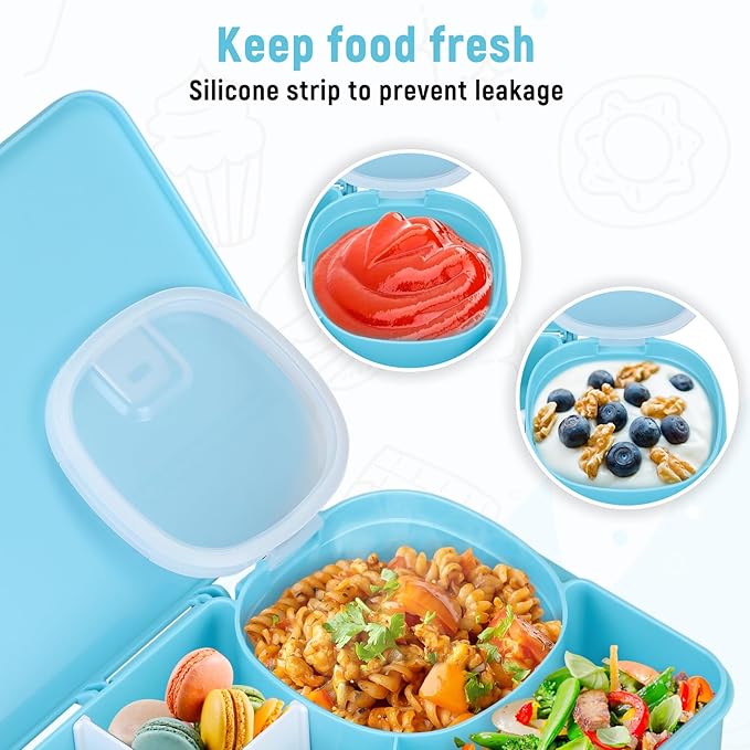 2 Pack Snackle Box Container for Kids,Adjustable Compartments,Reusable Snack Containers with Lids,Easy-Open Latch,Lunch Food Containers,Dishwasher Safe,Leak-Proof Silicone Ring(2 Pack- Blue)-NeatNest