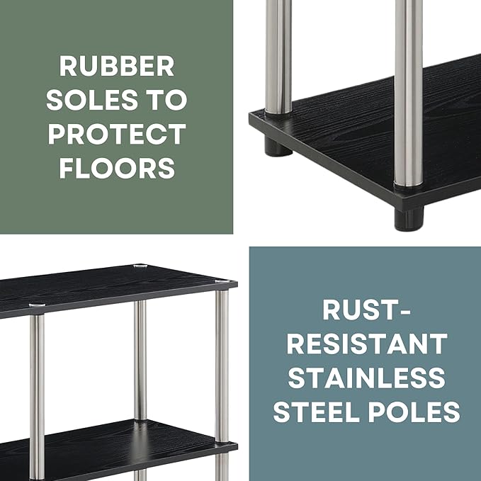 Convenience Concepts Designs2Go No Tools 3 Tier Wide Console Table 42" - Modern Multipurpose Accent with Shelves for TV Media Center, Office Desk Extension, Entryway Display, & Home Storage, Black-NeatNest