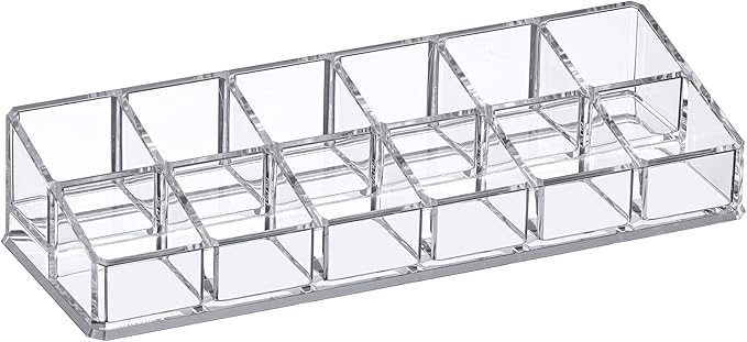 Amazing Abby - Glamour - 12-Slot Acrylic Nail Polish Organizer, Lipstick Holder, Lip Gloss Organizer, Cosmetic Storage Display, Perfect Storage Solution for Drawer, Vanity, Bathroom, and More-NeatNest