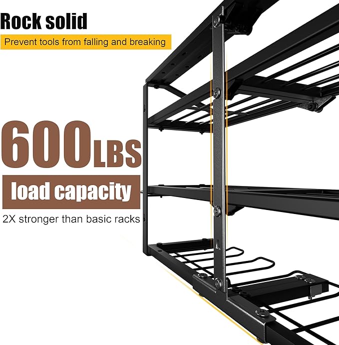 Heavy Duty Power Tool Organizer Wall Mount, 3 Layers Storage Rack with 6 Cordless Drill Holders, Garage Tool Organizer Storage for Workshop Shed, Charging Station Shelf, Father/Men Gifts