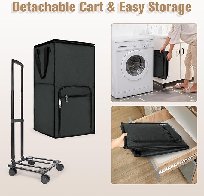 Bukere Extra Large Rolling Laundry Basket with Removable Wheels & Zipper Lid, Freestanding Laundry Hamper, Collapsible bag for Clothes Storage, Wheeled Cart for College Dorm Apartment Laundry Room-NeatNest