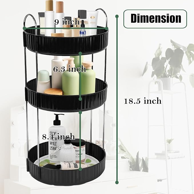 Rotating Makeup Organizer Countertop 3 Tier Lazy Susan Trays Spinning Skincare Perfume Storage for Bathroom Counter Vanity, Black-NeatNest