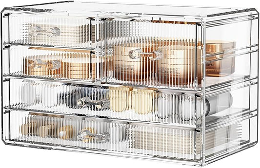 ZHIAI Stackable Storage Drawers, Acrylic Bathroom Counter Organizer Clear Makeup Organizers for Vanity, Kitchen Cabinets, Bathroom, Undersink, Home Organization and Storage (5 Drawers, Pattern E)-NeatNest