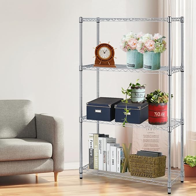 4 Tier Wire Shelving Unit Storage Shelves Shelf Organizer 54"x36"x14" Heavy Duty Metal Storage Rack Wire Rack NSF Height Adjustable for Laundry Bathroom Kitchen Garage Shelving (Chrome)