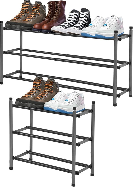 Shoe Rack, Expandable Shoe Storage Organizer for Closet, 3 Tier Metal Shoe Rack for Entryway, Adjustable Small Shoe Shelf for Front Door Entrance, Small Space, Garage-NeatNest