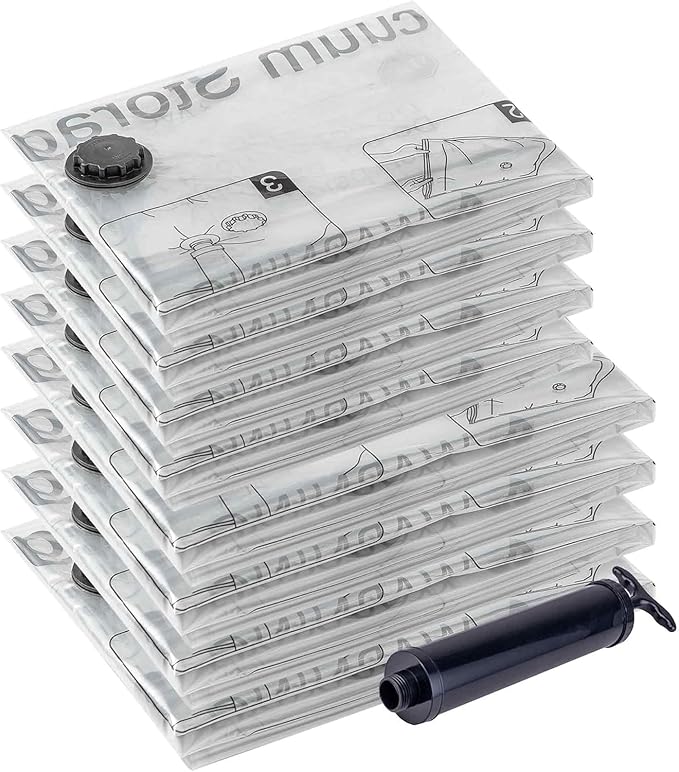 Vacuum Storage Bags (4 Jumbo, 4 Large), Space Saver Bags with Travel Hand Pump, Compression Airtight Sealer Bags for Clothes, Bedding, Pillows, Comforters, Blankets-NeatNest