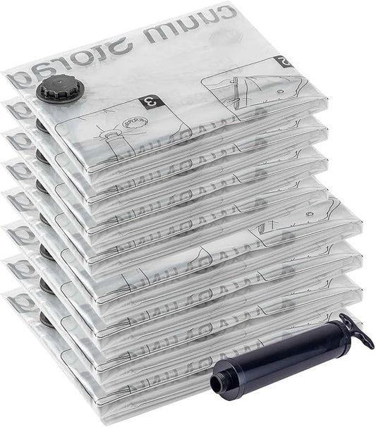 Vacuum Storage Bags (4 Jumbo, 4 Large), Space Saver Bags with Travel Hand Pump, Compression Airtight Sealer Bags for Clothes, Bedding, Pillows, Comforters, Blankets-NeatNest