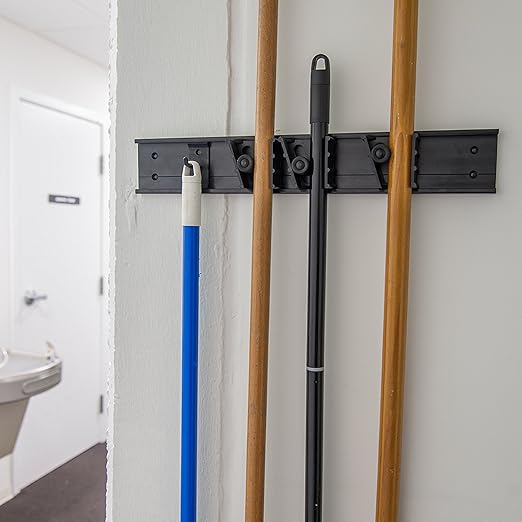 Carlisle FoodService Products 4073100 Roll 'N Grip Mop, Broom and Tool Holder / Storage System, 3 Positions + 1 Hook