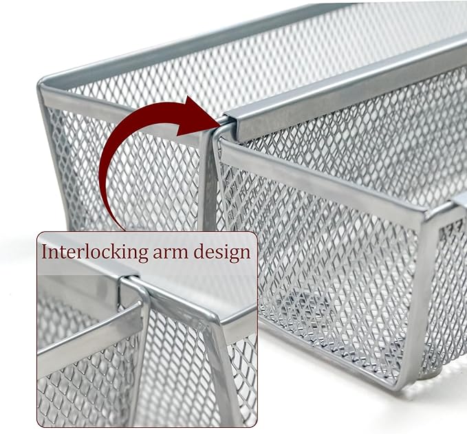 2PCS Drawer Organizer, Mesh Drawer Organizer with Interlocking Arm for Utensil, Cosmetic, Flatware, Pen (12 * 3 * 2 Inches, Grey)-NeatNest