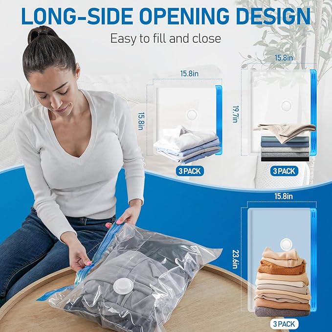 VMstr 9 Pack Travel Vacuum Storage Bags with USB Pump, Vacuum Packing Seal Bags for Luggage, Carry-on Size Space Saver for Clothes and Clothing Travel-NeatNest