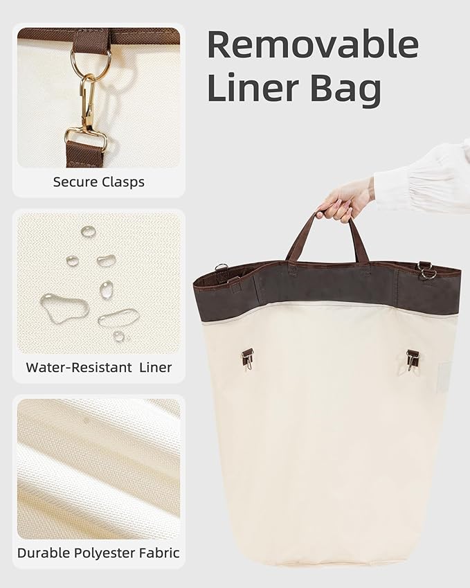 STORAGE MANIAC Rolling Laundry Hamper with Wheels 110L Laundry Basket, Round Laundry Cart with Metal Frame and Removable Bag, Clothes Hamper for Bedroom, Bathroom, Dorm Room, Laundry Room, Beige