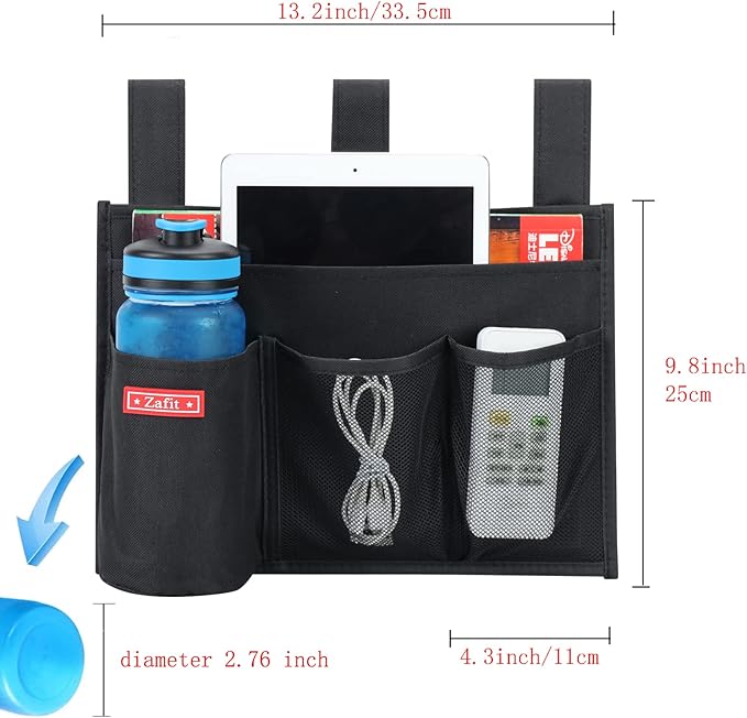 Hanging Bedside Caddy, Bedside Storage Organizer for Magazine, Phone, Remote control (4 Pockets-Black)-NeatNest
