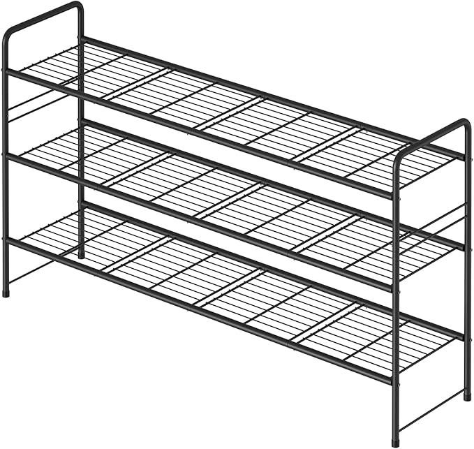 3 Tier Shoe Rack for Closet, 46.5 Inch Extra Long Shoe Storage Organizer for Shelves, Heavy Duty Metal, Easy Assembly, Black-NeatNest