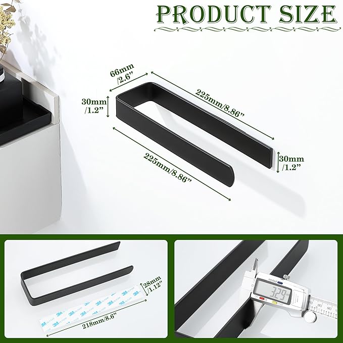 Alise Hand Towel Holder Self Adhesive Towel Bar Towel Hanger for Bathroom Wall,SUS304 Stainless Steel Towel Rack Towel Ring for Kitchen Cabinet Glass Door Wash Basin Side,Matte Black,No Drilling