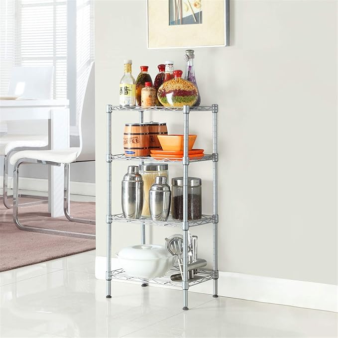 4 Tier Adjustable Storage Shelf Metal Storage Rack Wire Shelving Unit Storage Shelves for Pantry Closet Kitchen Laundry Bathroom (Silver9-4-Tier)