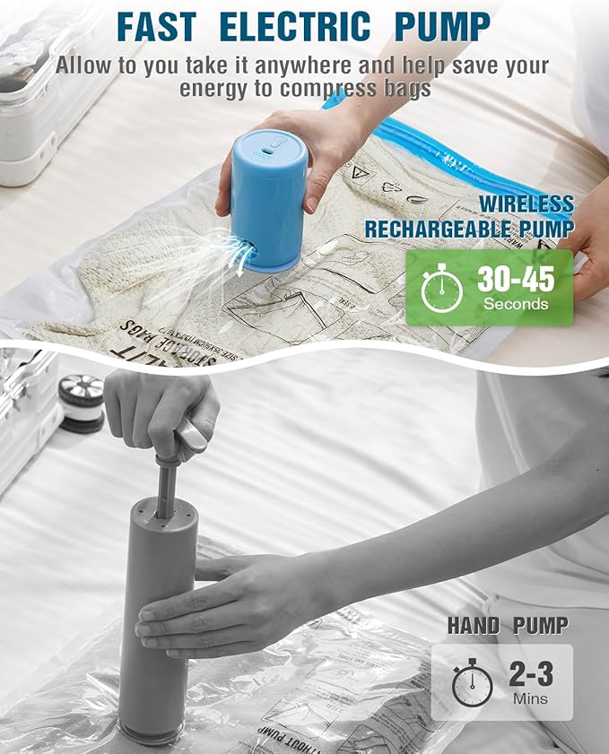Vacuum Storage Bags for Travel, 16 Pack (4L+4M+4S+4XS) Vacuum Seal Bags with Wireless Rechargeable Electric Pump, Travel Essentials Space Saving Bag for Clothes, Luggage, Carry-on Suitcase, Backpack-NeatNest