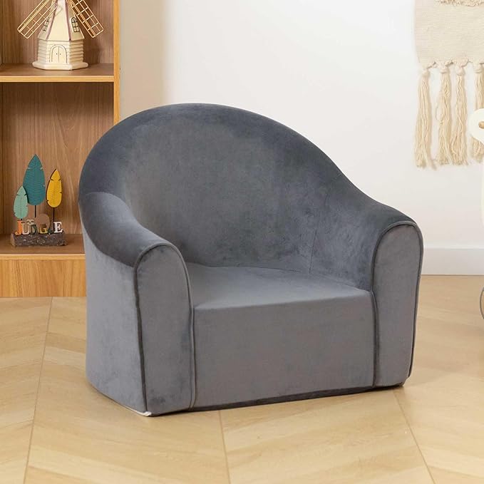 ALIMORDEN Adorable Toddler Chair, Snuggly Foam Seat for Little Ones with Removable Washable Cover - Soft Reading Couch for Boys and Girls, Grey-NeatNest