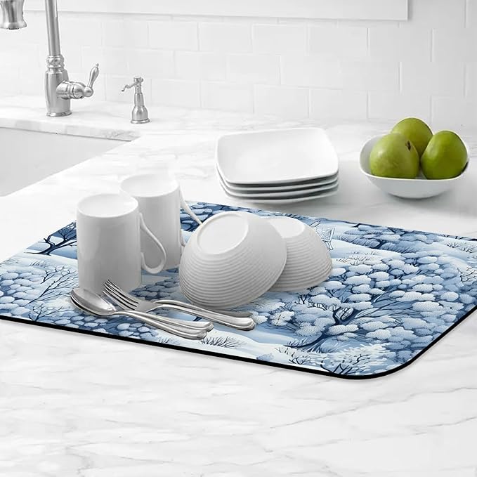 Hello Winter Dish Drying Mats Super Absorbent Dish Drainer Rack Pad Non-Slip Drying Mat for Kitchen Counter, 24"x16"
