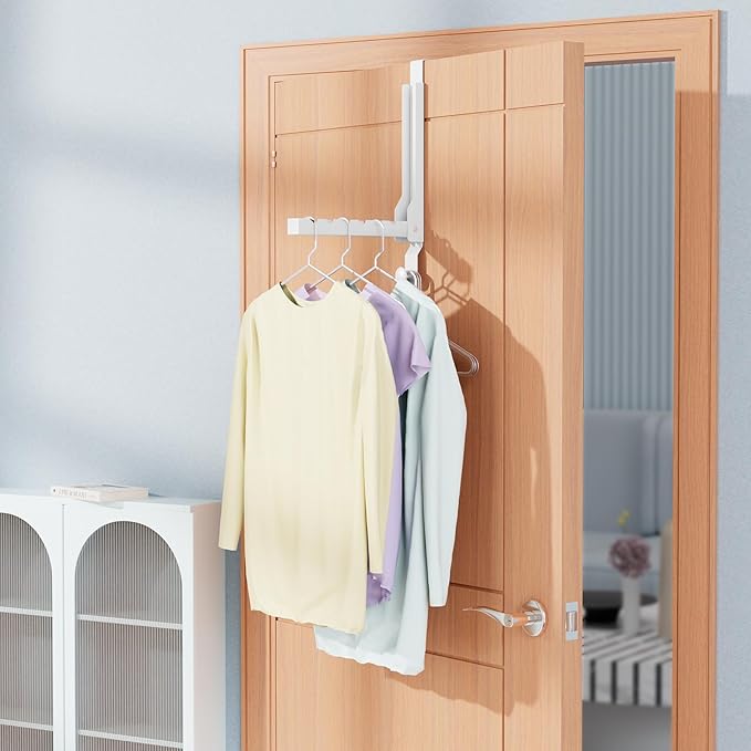 4 Packs Over The Door Drying Rack, Folding Over Door Hanger Hooks, Portable Space Saving Collapsible Coat Towel Racks for Laundry Room Bathroom Home Organization Travel Drying Storage (4Pack, White)