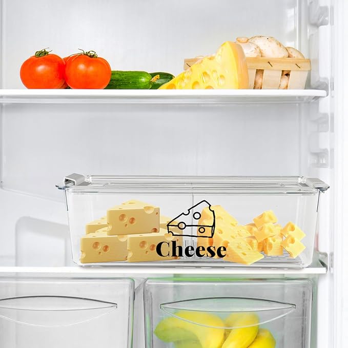 Cheese Container Airtight with Draining Basket Cream Block Cheese Sliced Cheeses Box with Lid for Fridge Shredded Saver 2 Compartment Deli Meat Storage Box,Cheeses Sliced,Grated,Cheddar Keeper-NeatNest