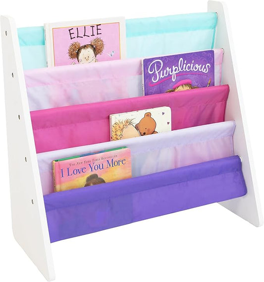 Humble Crew, White/Pink/Purple/Blue Kids Book Rack Storage Bookshelf, 4 Tiers, 25" W x 11" D x 24" H