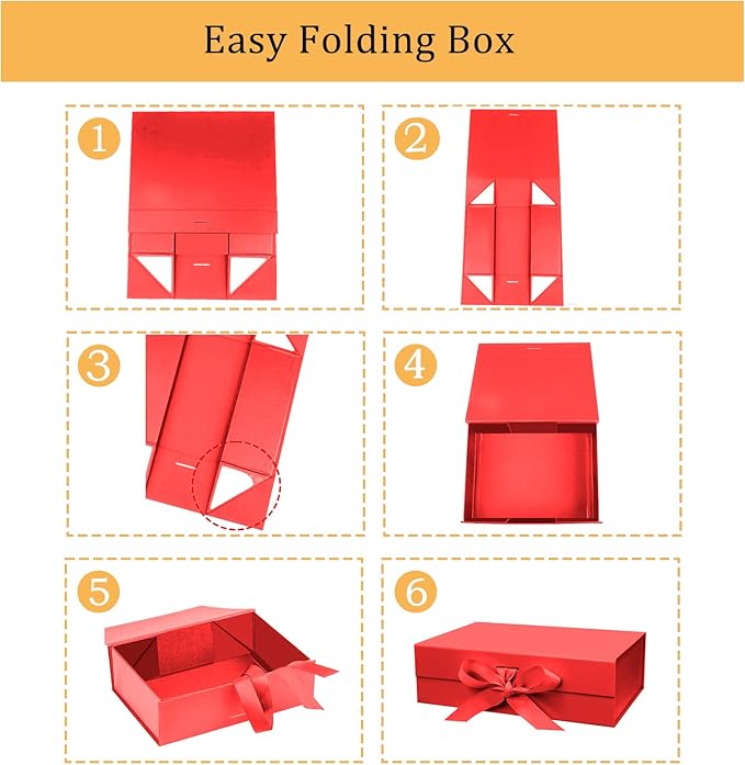 10.5"X7.5"X3.1" Red Magnetic Gift Box with Lid and Ribbon for Presents-NeatNest