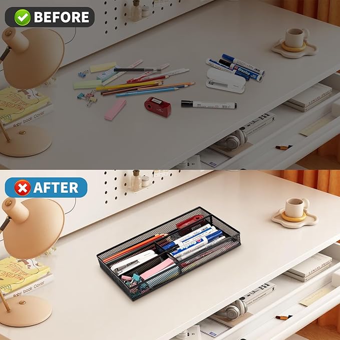 Desk Drawer Organizer Tray,Drawer Organizer for Office and Home,Desk Organizer with Drawers,4 Compartments,Non-Slip Desk Organizers and Accessories for Stationery Makeup School (Black)-NeatNest