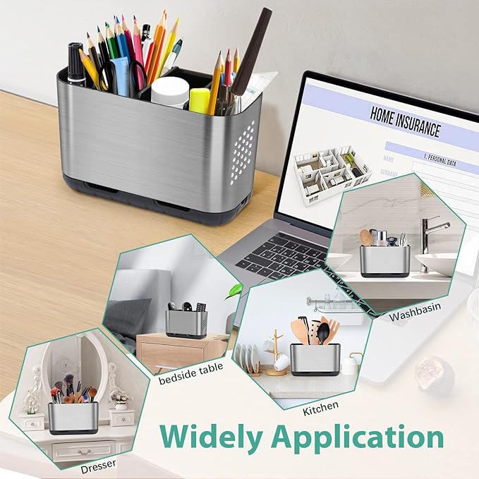 Boperzi Toothbrush and Toothpaste Holder Brushed Nickel Drainage for Bathroom Vanity, Large Electric Toothbrush Storage Caddy Anti-Slip Rustic with Adjustable Dividers for Family, Kids-NeatNest