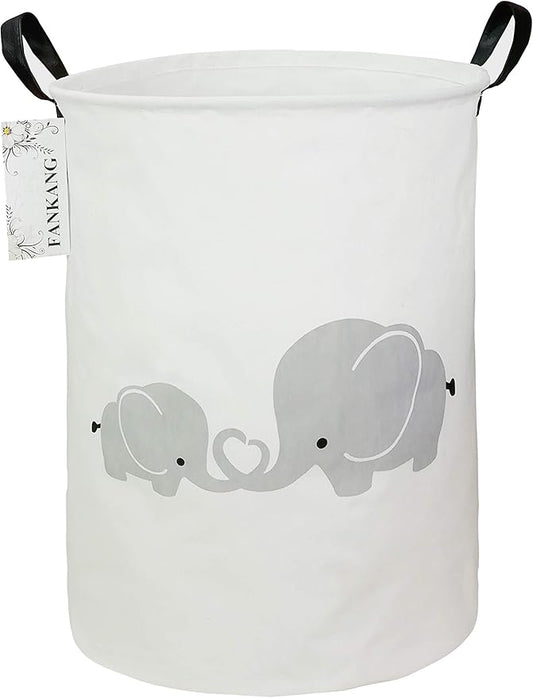 FANKANG Storage Basket, Nursery Hamper Canvas Laundry Basket Foldable with Waterproof PE Coating Large Storage Baskets for Kids Boys and Girls, Office, Bedroom, Clothes,Toys（Love Elephant）