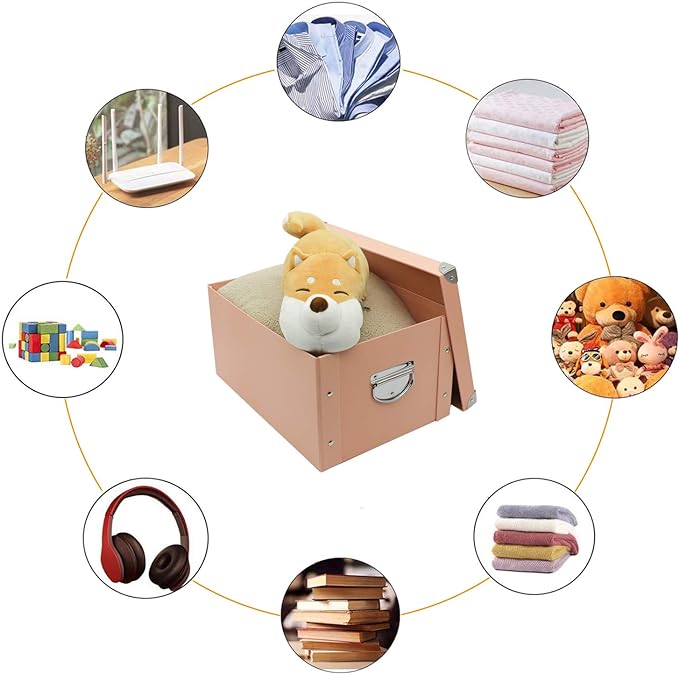 GUOZI Collapsible Storage Box, Decorative Memory Box with Lid & Metal Reinforced Corners, Cardboard File Bin with Handles, Organizer Gift Box for Keepsake Toy Photos Office Nursery Wardrobe Bookshelf-NeatNest